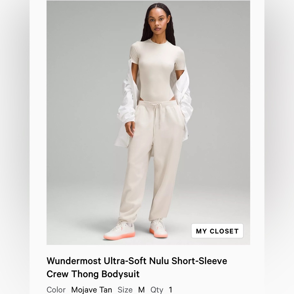 Lululemon Wondermost Ultra-Soft Nulu shirt sleeve crew neck body suit Mojave Tan